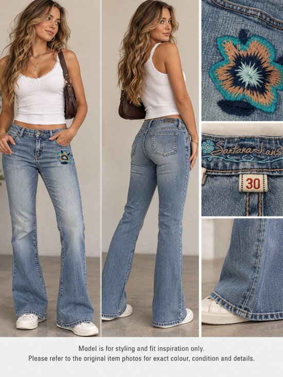Santana Jeans Denim - 725 - Santana Jeans Y2K Size 30 Embroidered Floral Bootcut Flare Jeans